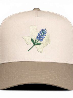 Texas Bluebonnet Embroidered Hat Tan/Khaki Mad Capper